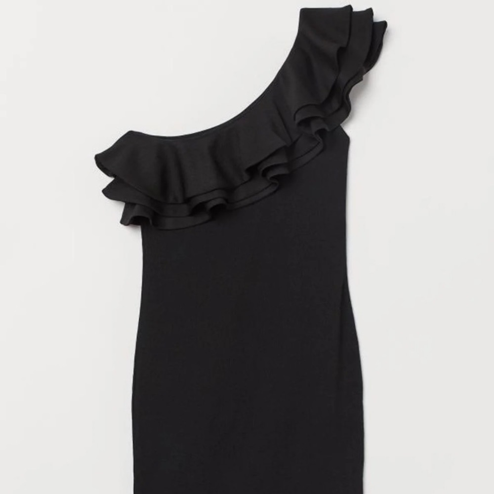 H&M black ruffled one shoulder Dress
